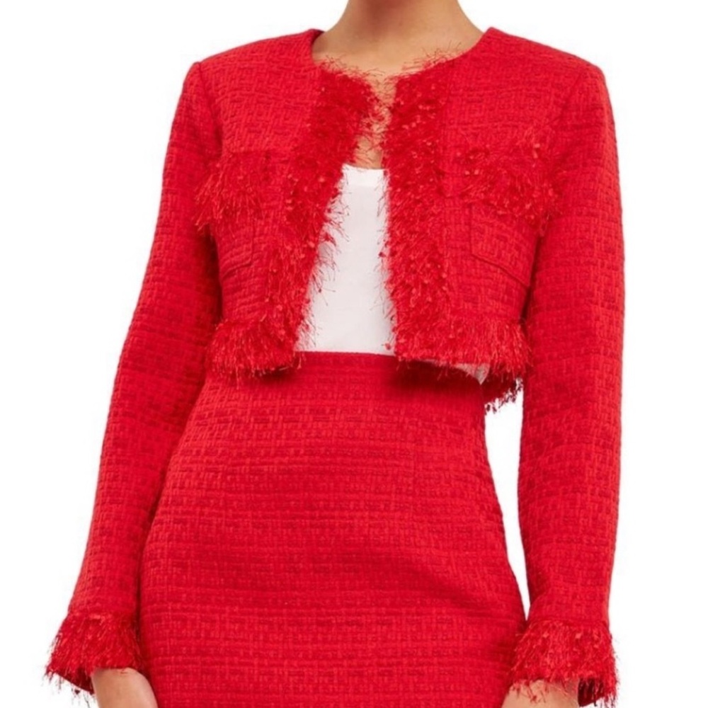 Tweed Red Women's Skirt/Jacket Set